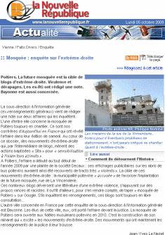 La Nouvelle république - 05 octobre 2009 - mosquée de Poitiers, mosquée de Bayonne